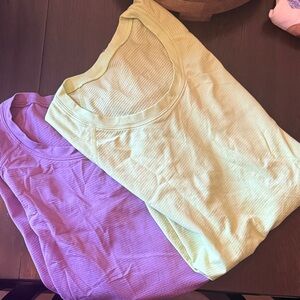 2 lululemon athletica Short Sleeve Tees in Purple and Green